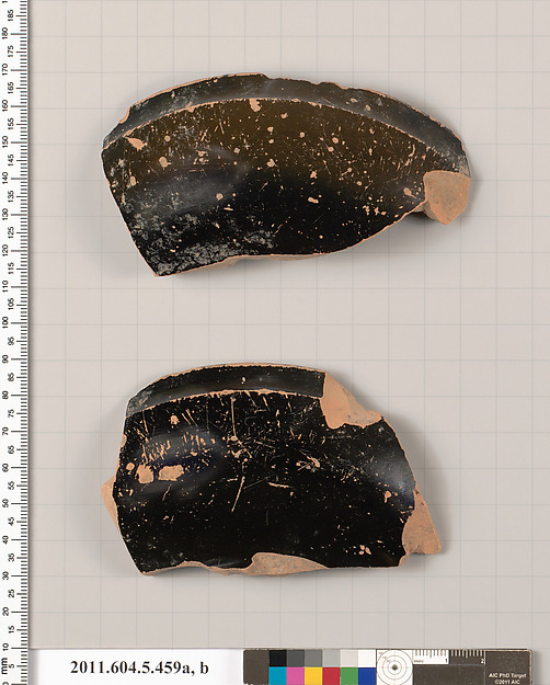 Terracotta rim fragments of a stemless kylix (drinking cup)